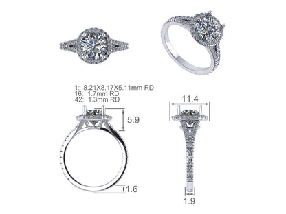 Split Shank Engagement Ring with Minimal Halo - Clarise - Motek Jewelry