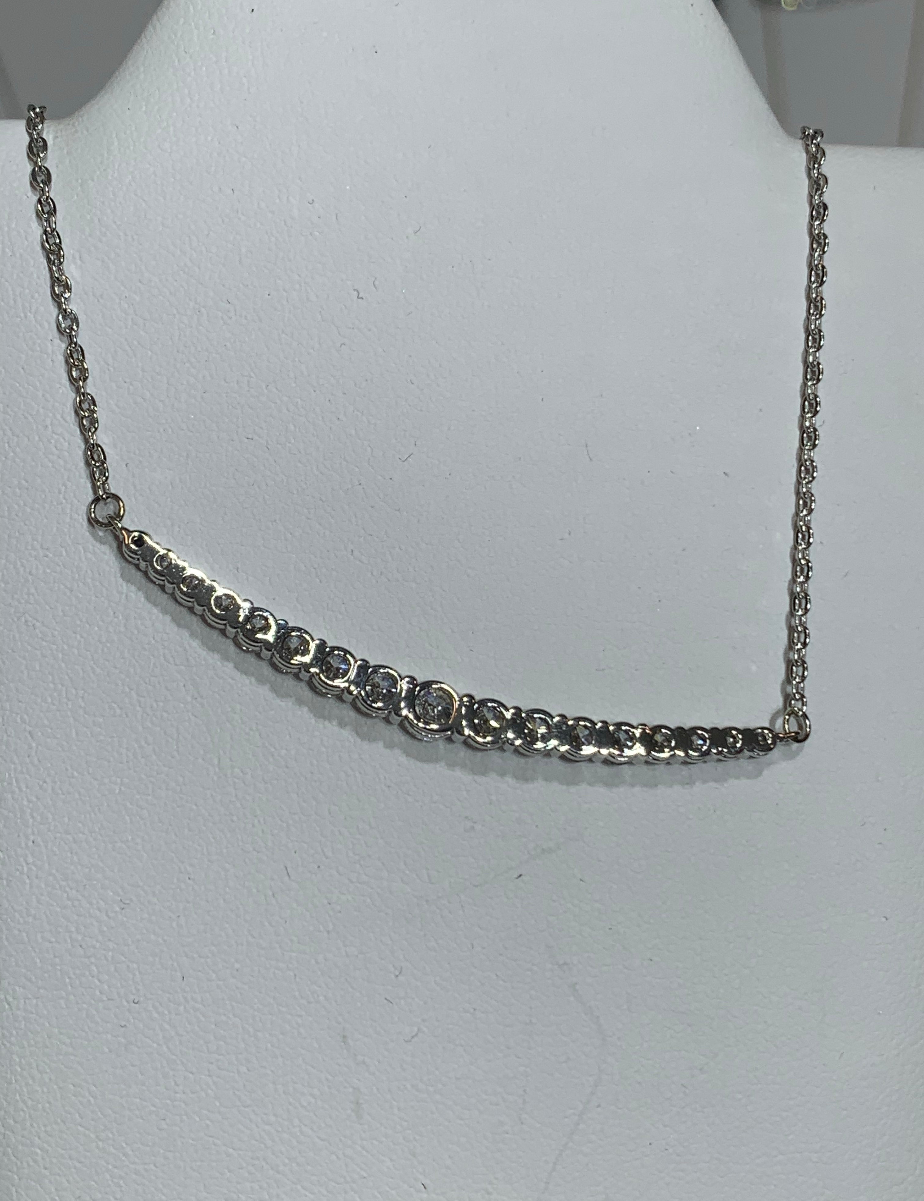 14k White Gold Graduated Diamond Pendant Necklace MS6042 - Motek Jewelry