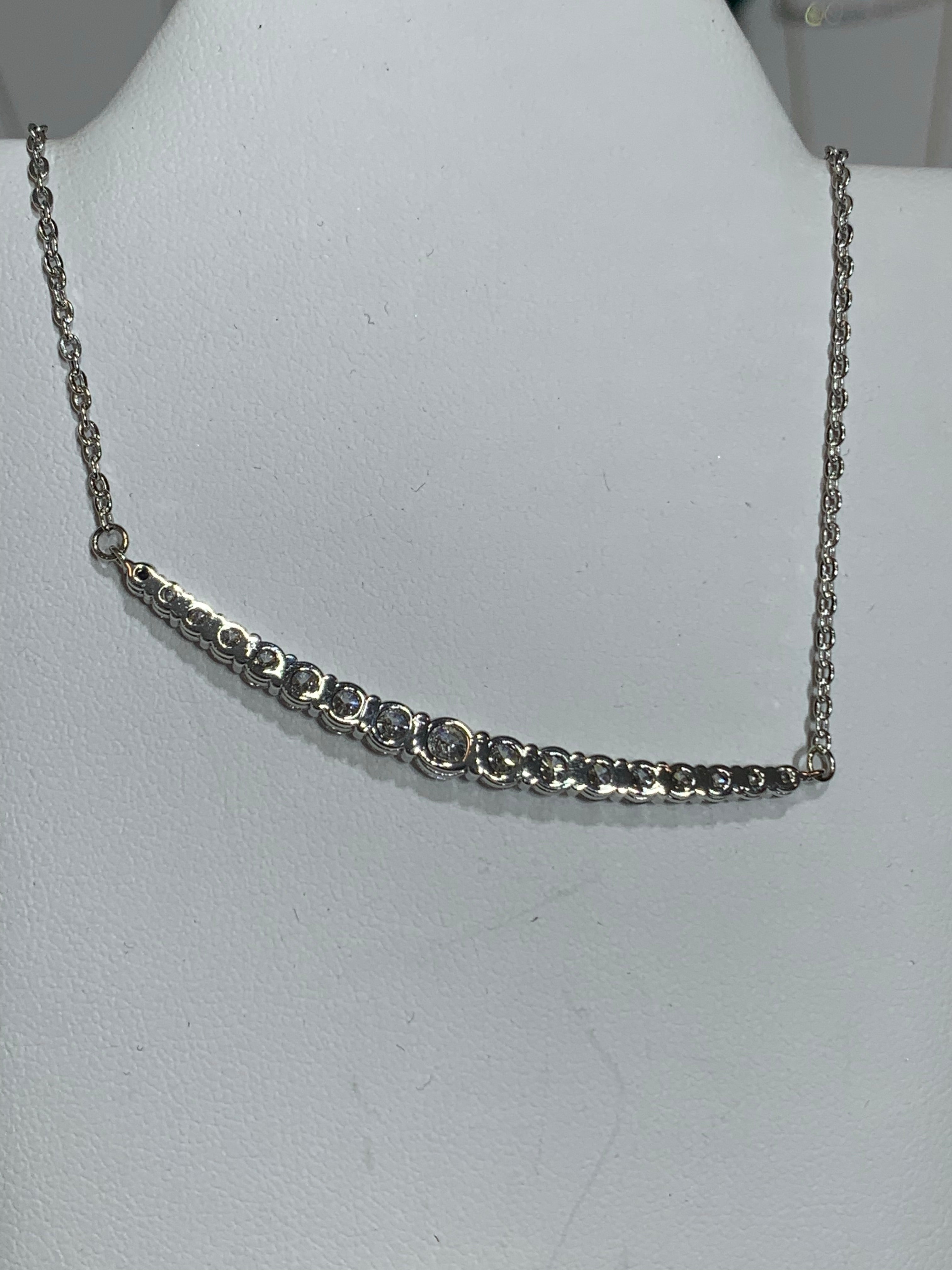 14k White Gold Graduated Diamond Pendant Necklace MS6042 - Motek Jewelry