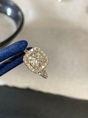 14k White Gold Princess Shape Diamond Engagement Ring With Halo and Side Stones (Plus Bonus Diamonds Under Halo) - Motek Jewelry