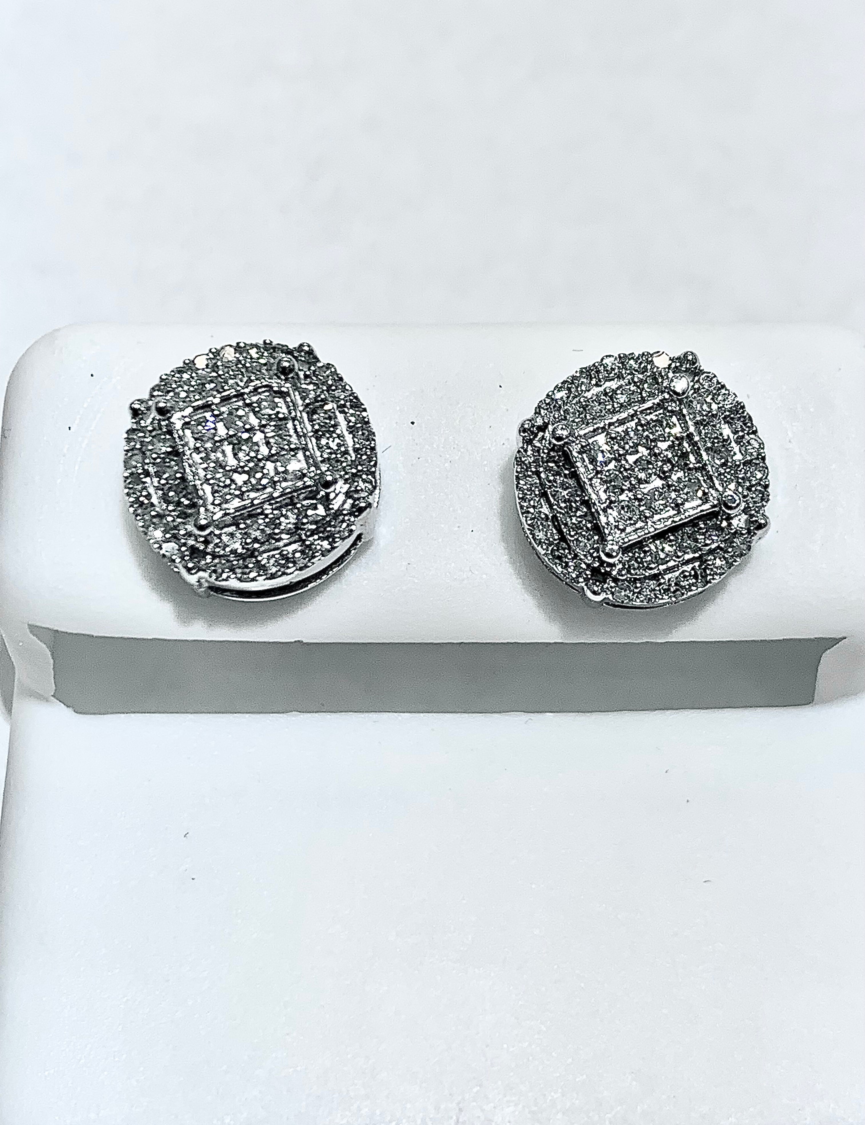 14k White Gold Natural Diamond Cluster Studs - Motek Jewelry