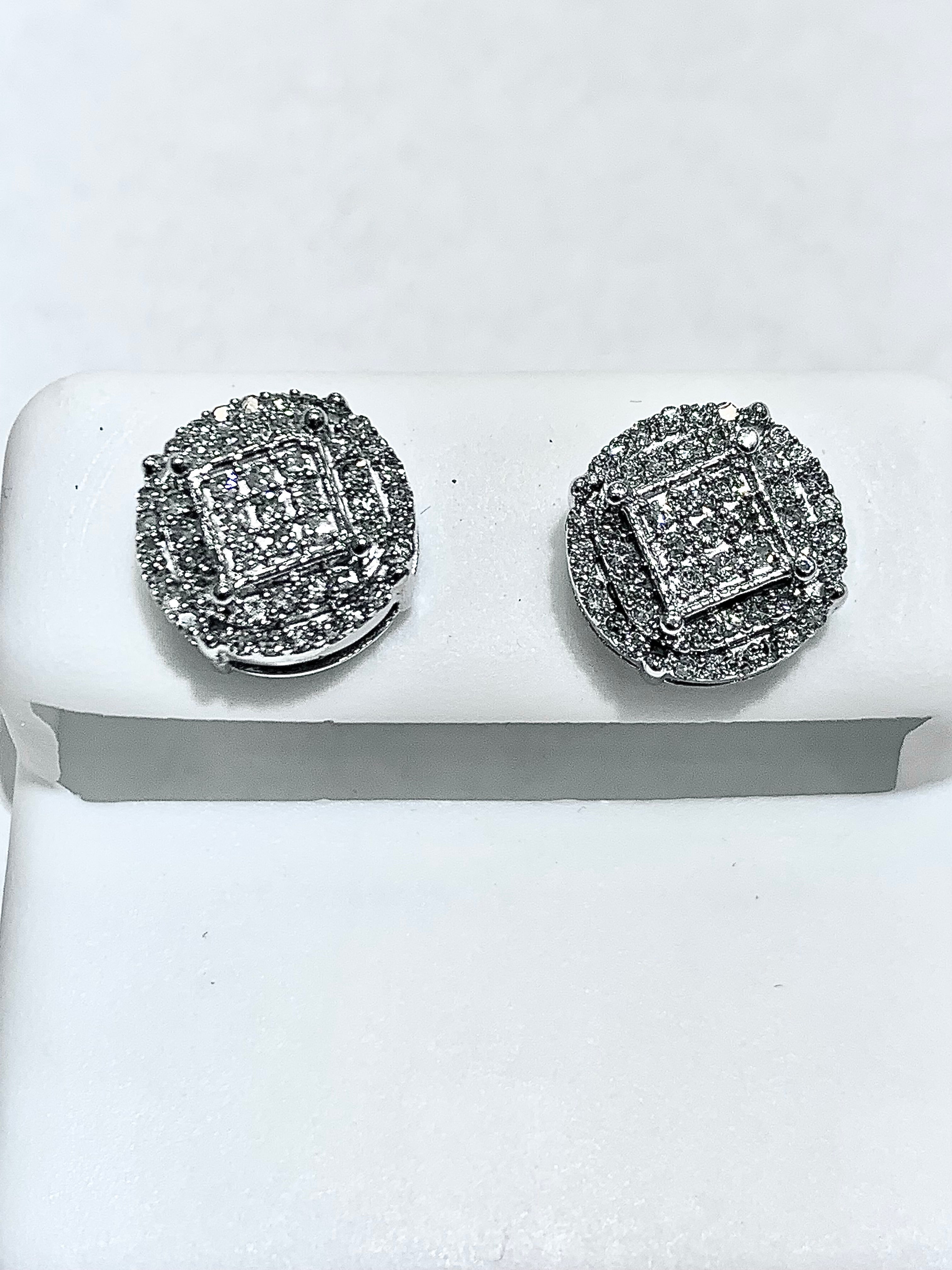 14k White Gold Natural Diamond Cluster Studs - Motek Jewelry