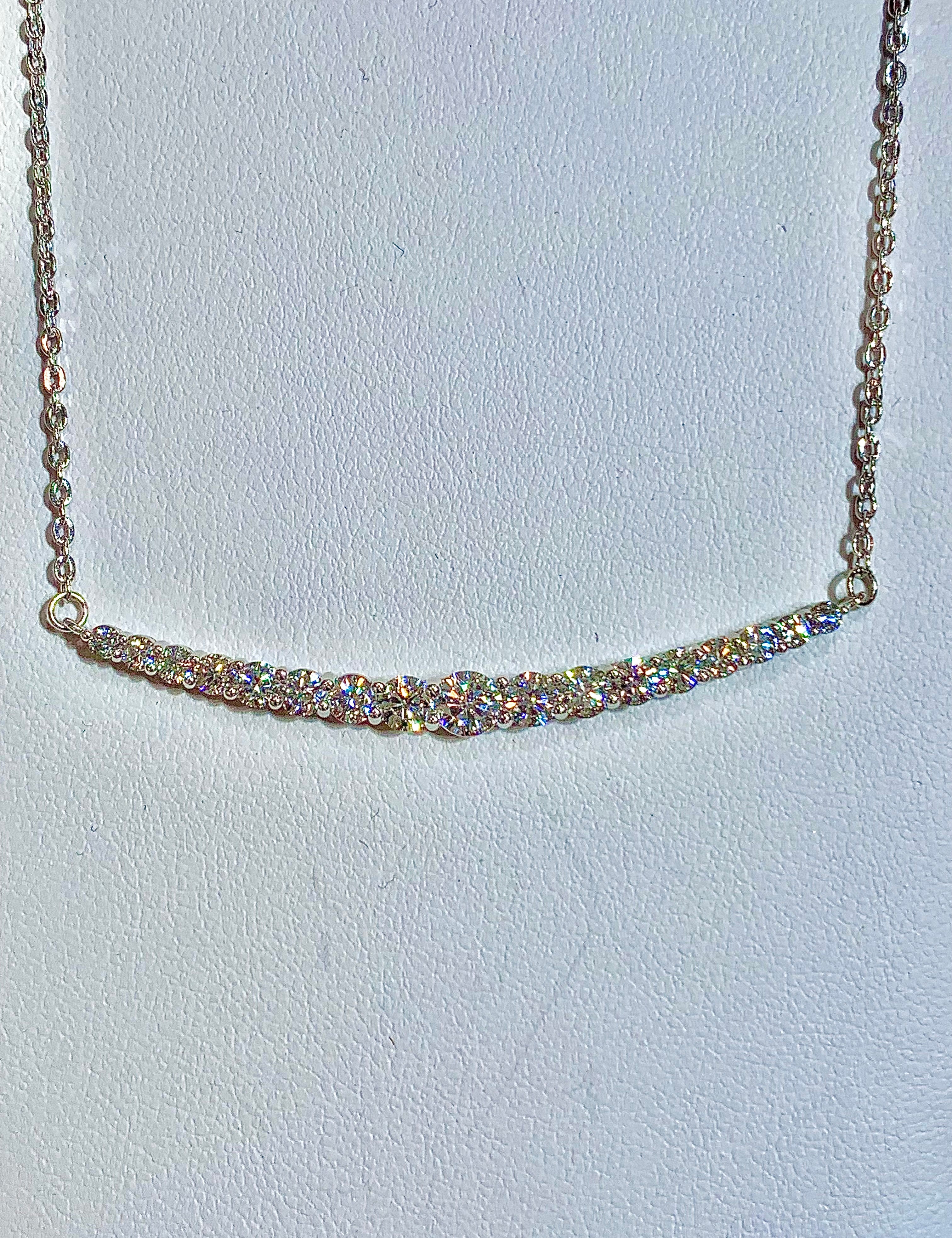 14k White Gold Graduated Diamond Pendant Necklace MS6042 - Motek Jewelry