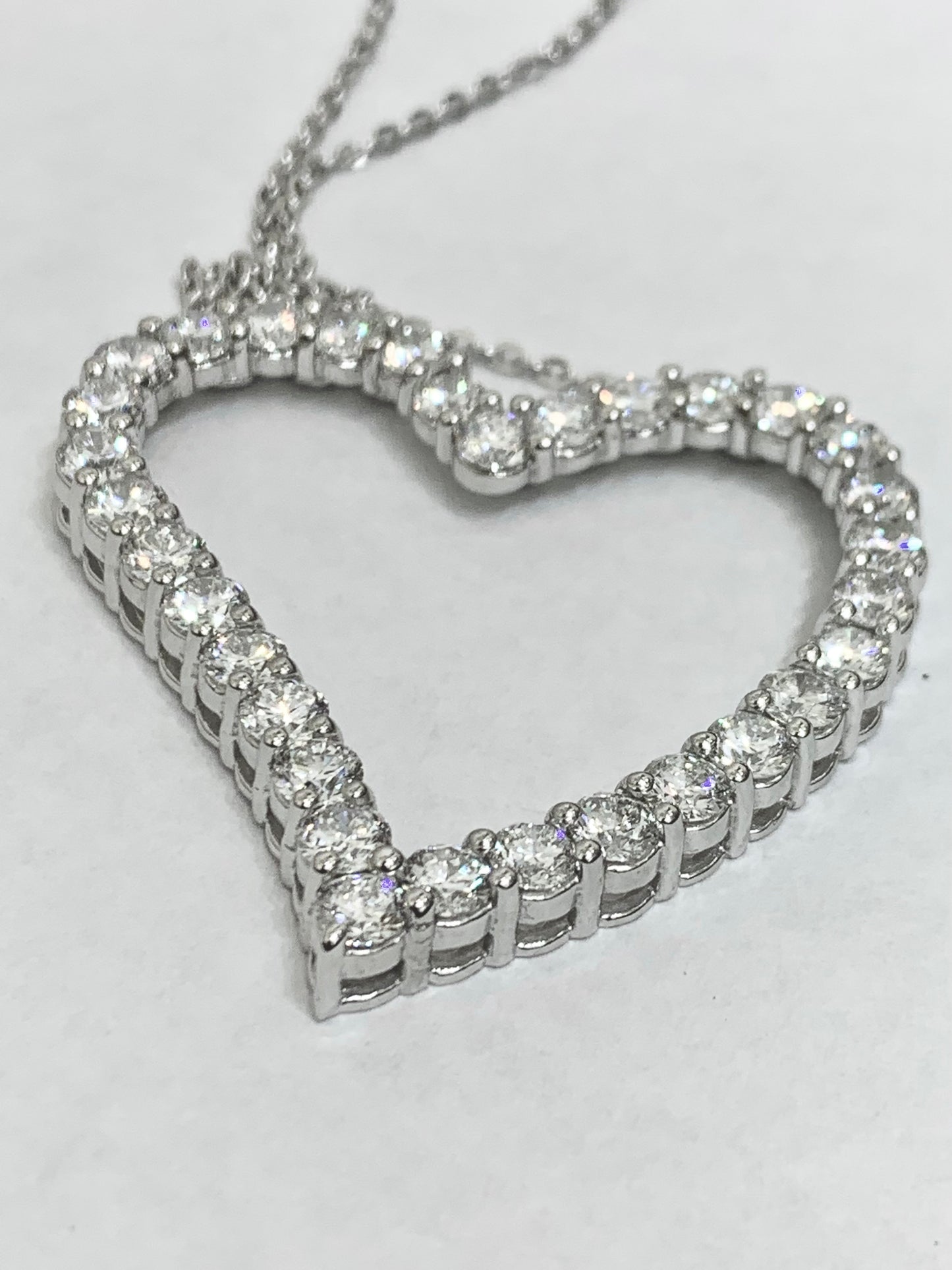 14K White Gold Large Lab Grown Diamond heart ecklace 6.75 ct TCW