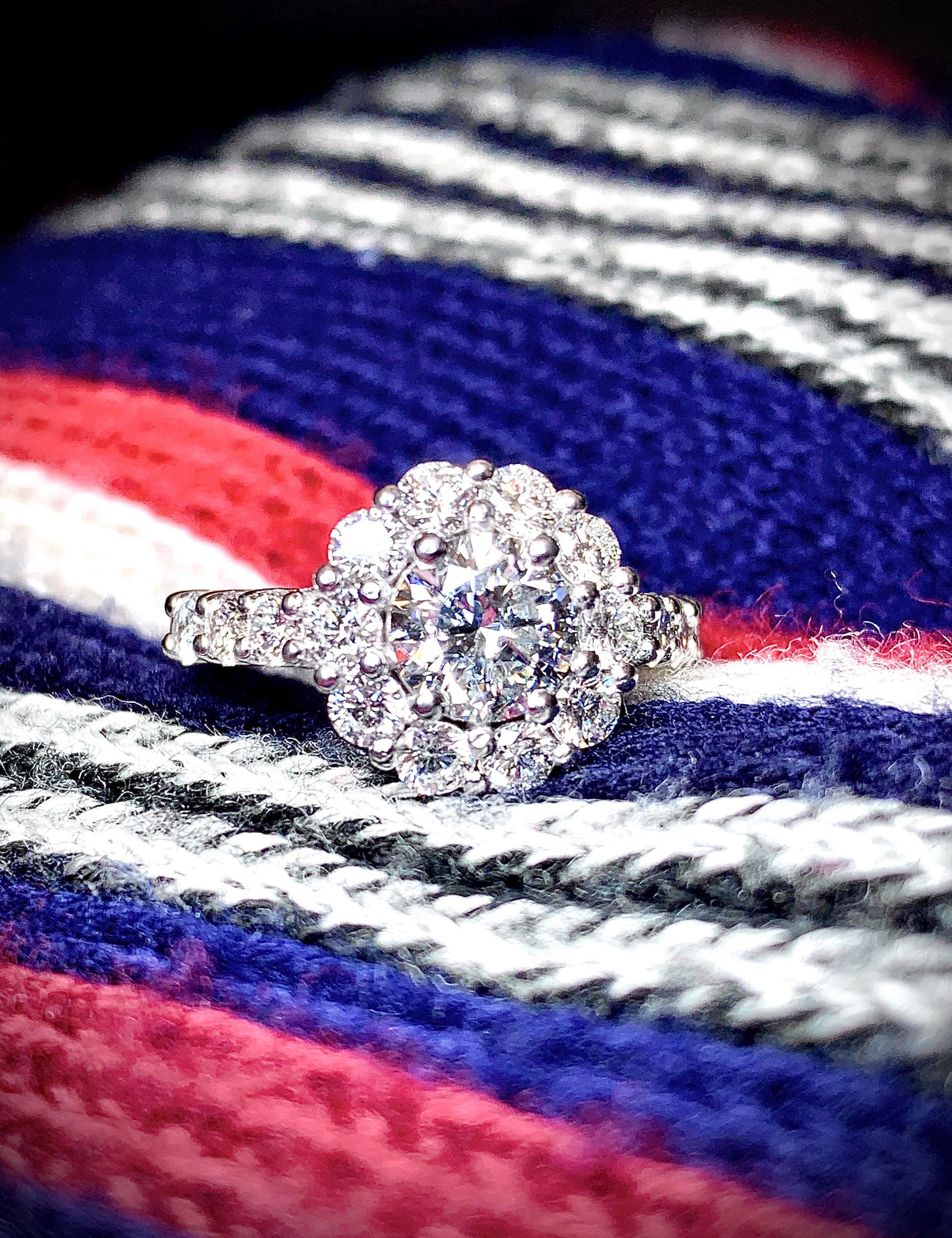 Large Halo Cluster Lab Grown Diamond Engagement Ring - Motek Jewelry